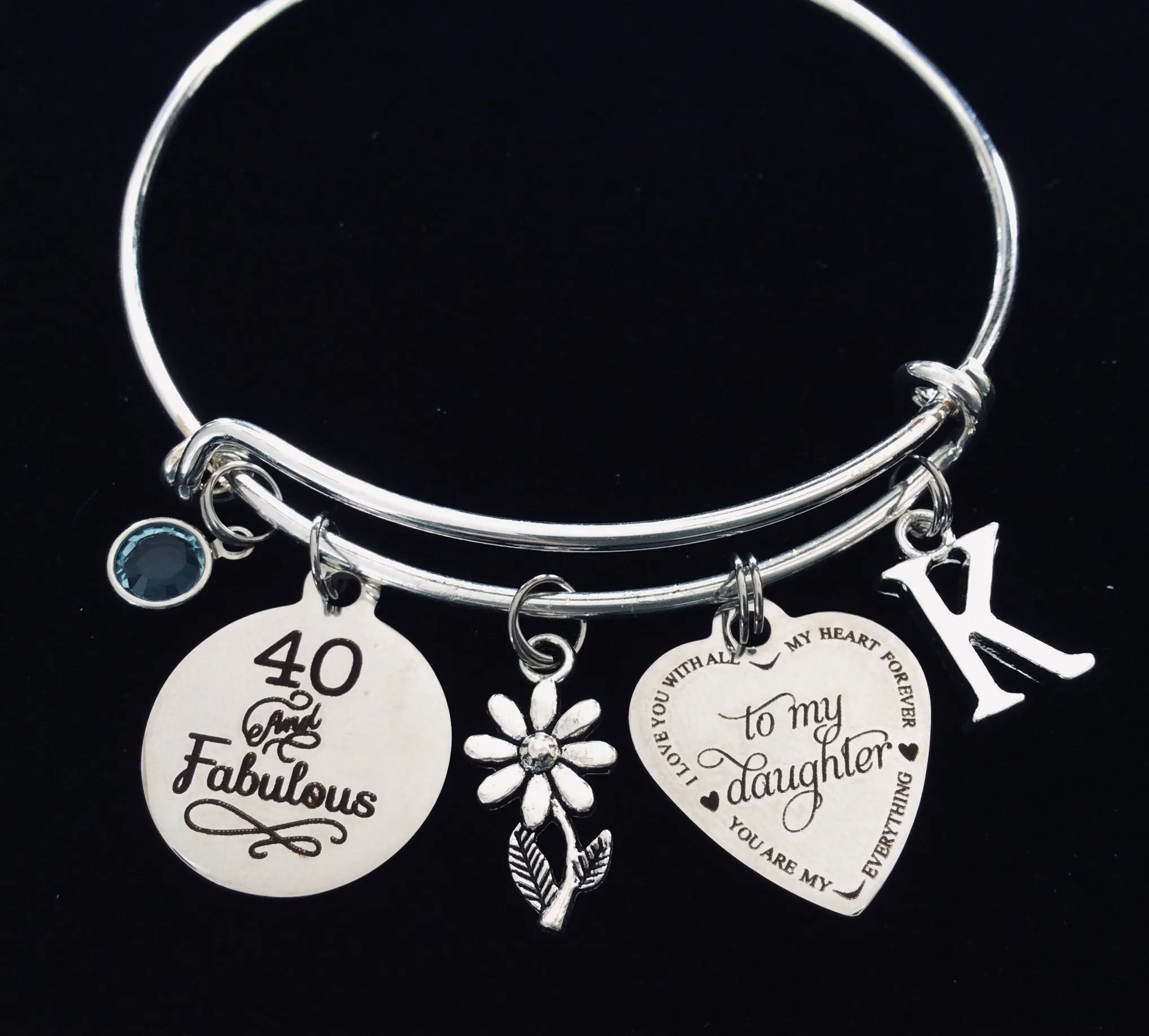 Personalized 40 and Fabulous 40th Birthday Gift for Daughter Expandable Charm Bracelet Adjustable One Size Fits All