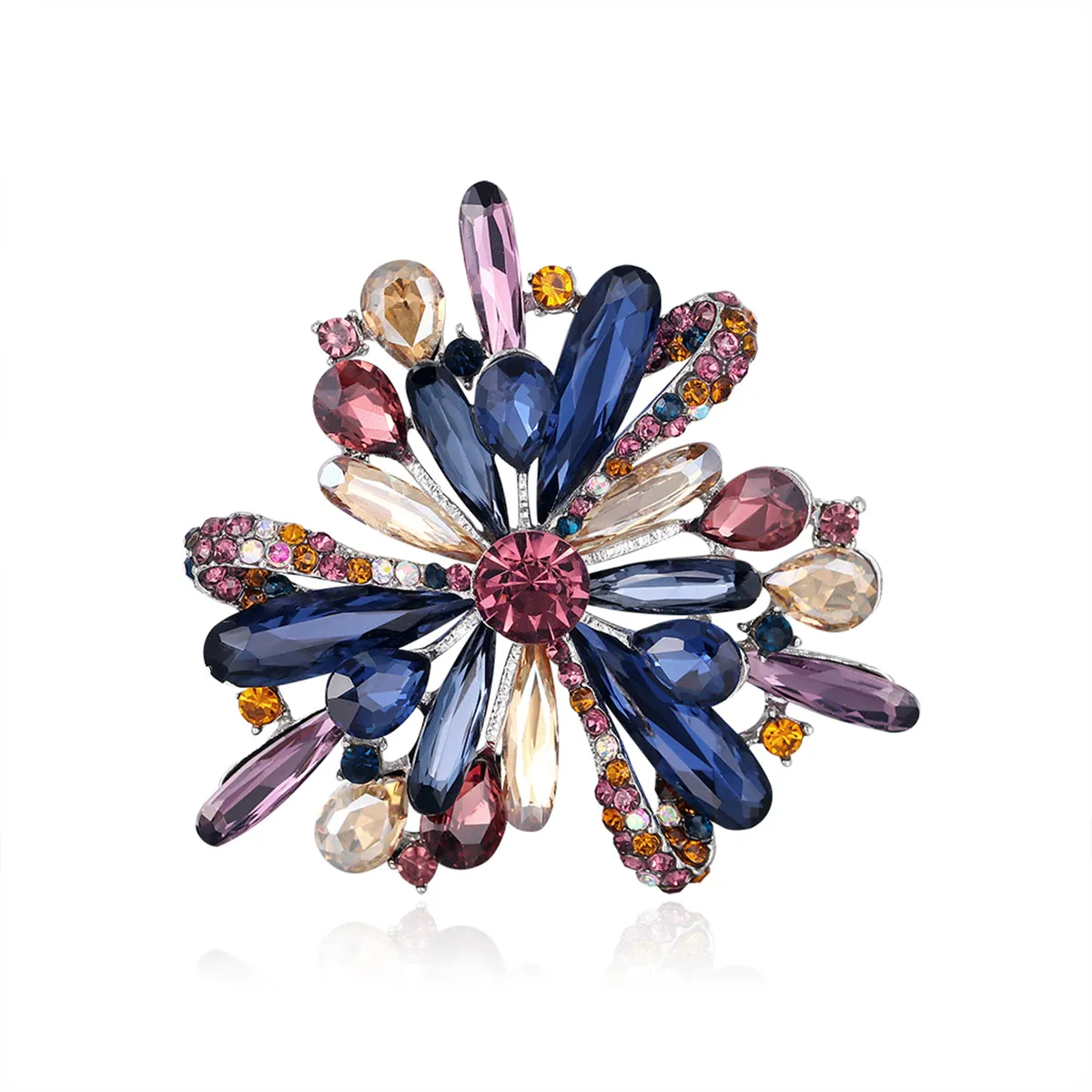 Pink & Multicolor Cubic Zirconia & Silver-Plated Flower Brooch
