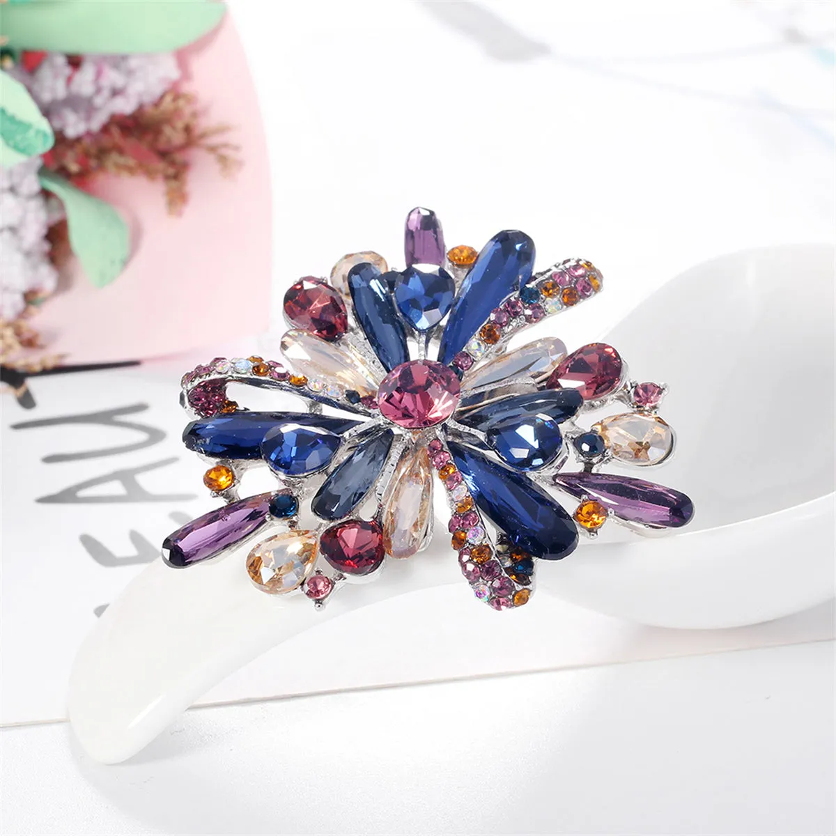 Pink & Multicolor Cubic Zirconia & Silver-Plated Flower Brooch