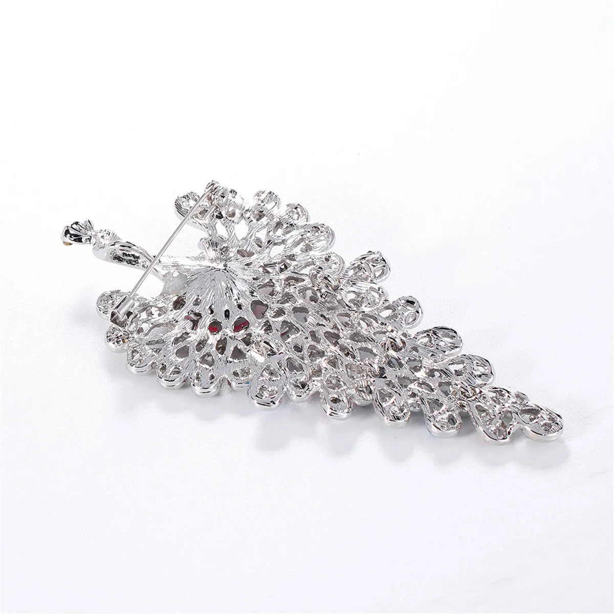 Pink & Multicolor Cubic Zirconia & Silver-Plated Peacock Brooch