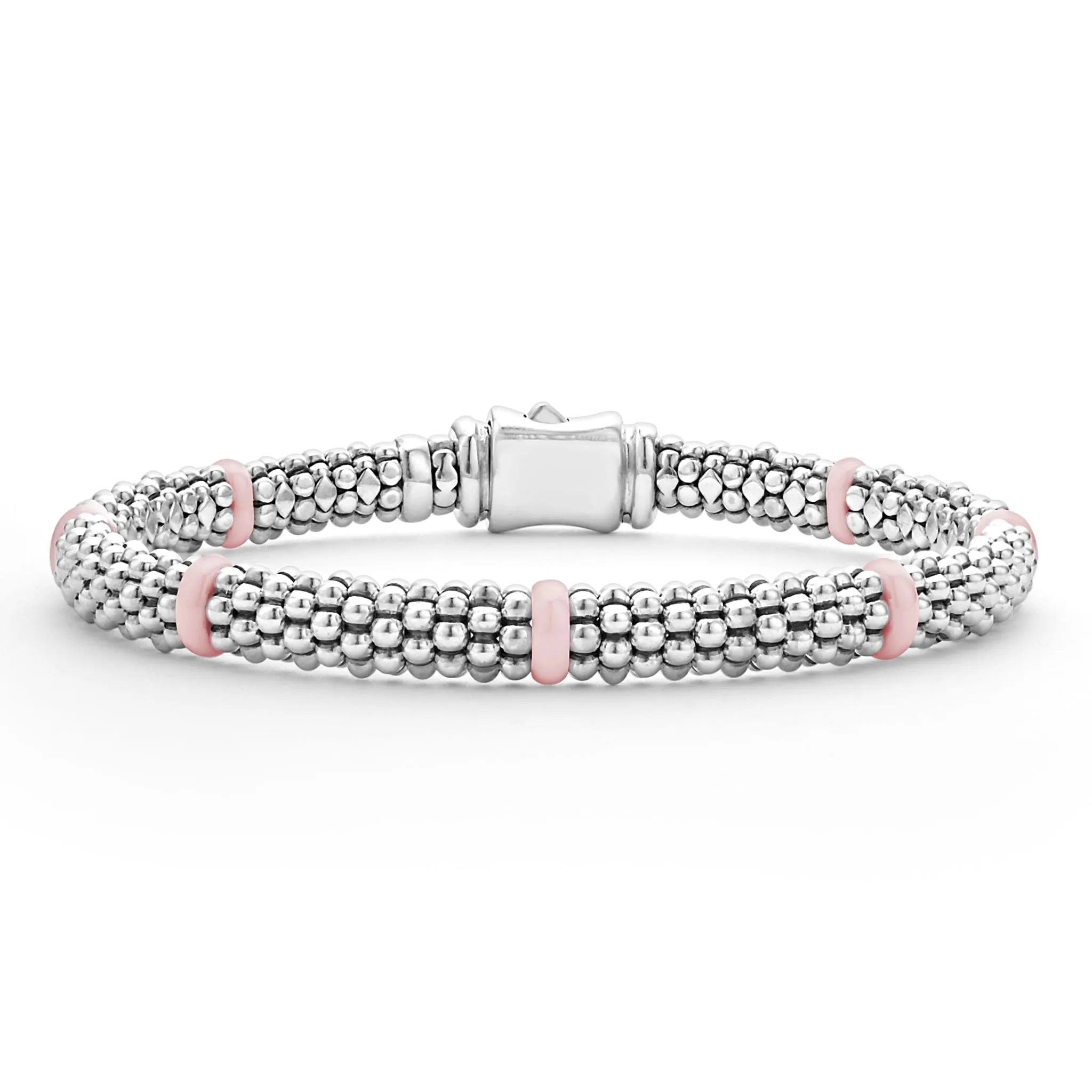 Pink Caviar Sterling Silver and Pink Ceramic Caviar Beaded Bracelet Gift Set