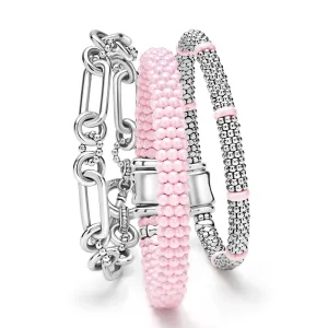 Pink Caviar Sterling Silver and Pink Ceramic Caviar Beaded Bracelet Gift Set