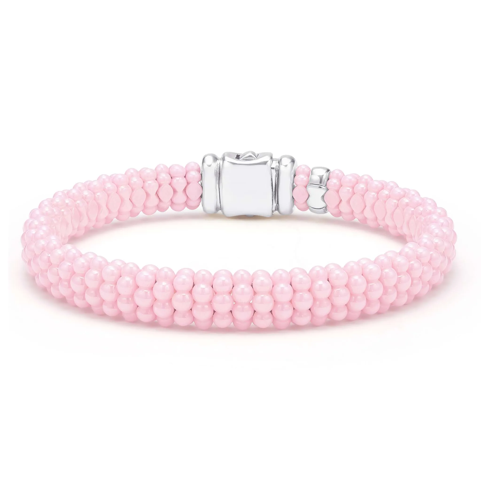 Pink Caviar Sterling Silver and Pink Ceramic Caviar Beaded Bracelet Gift Set