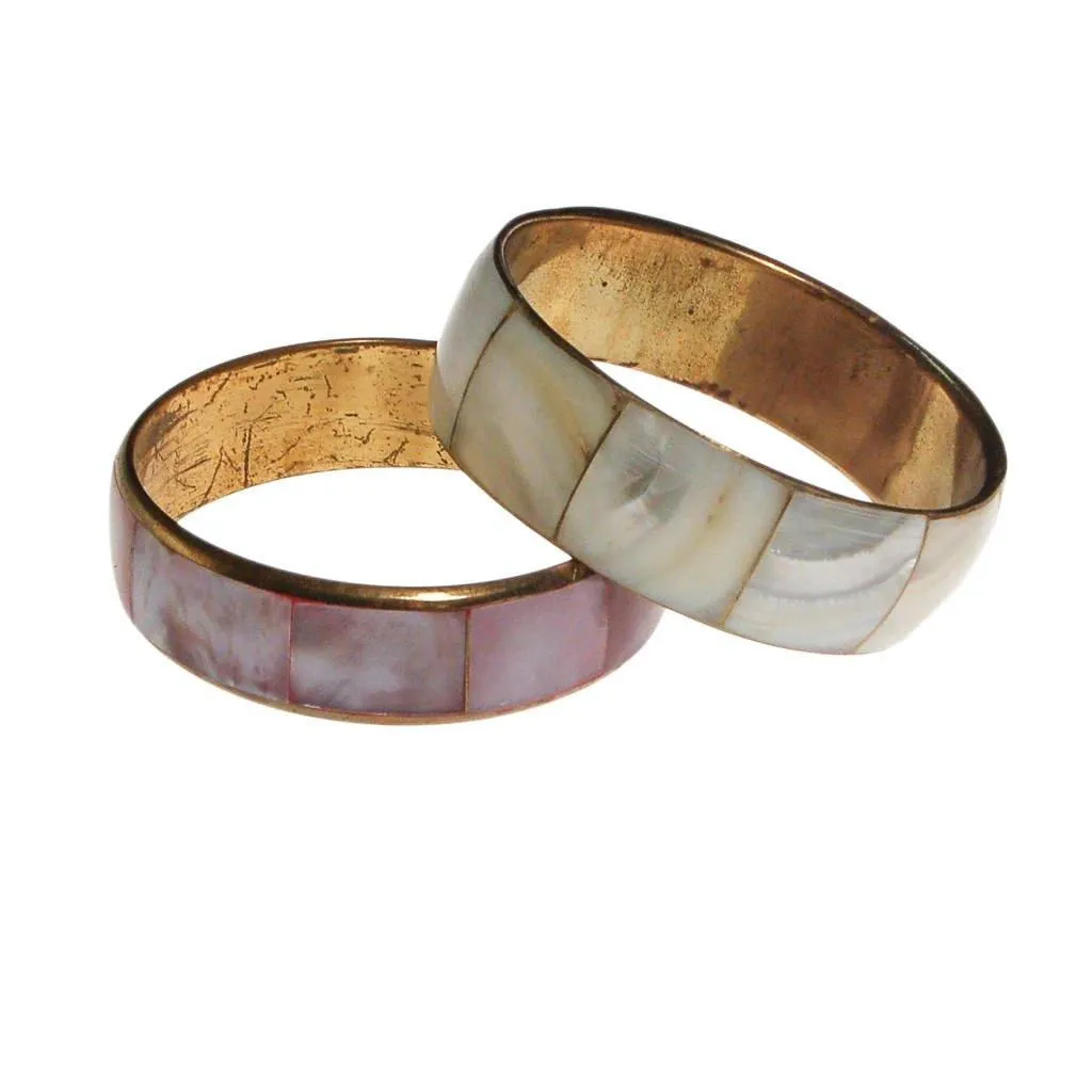 Pink Mother of Pearl Brass Bangle Bracelet