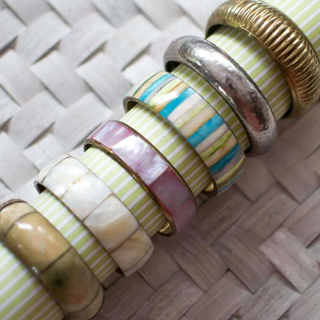 Pink Mother of Pearl Brass Bangle Bracelet