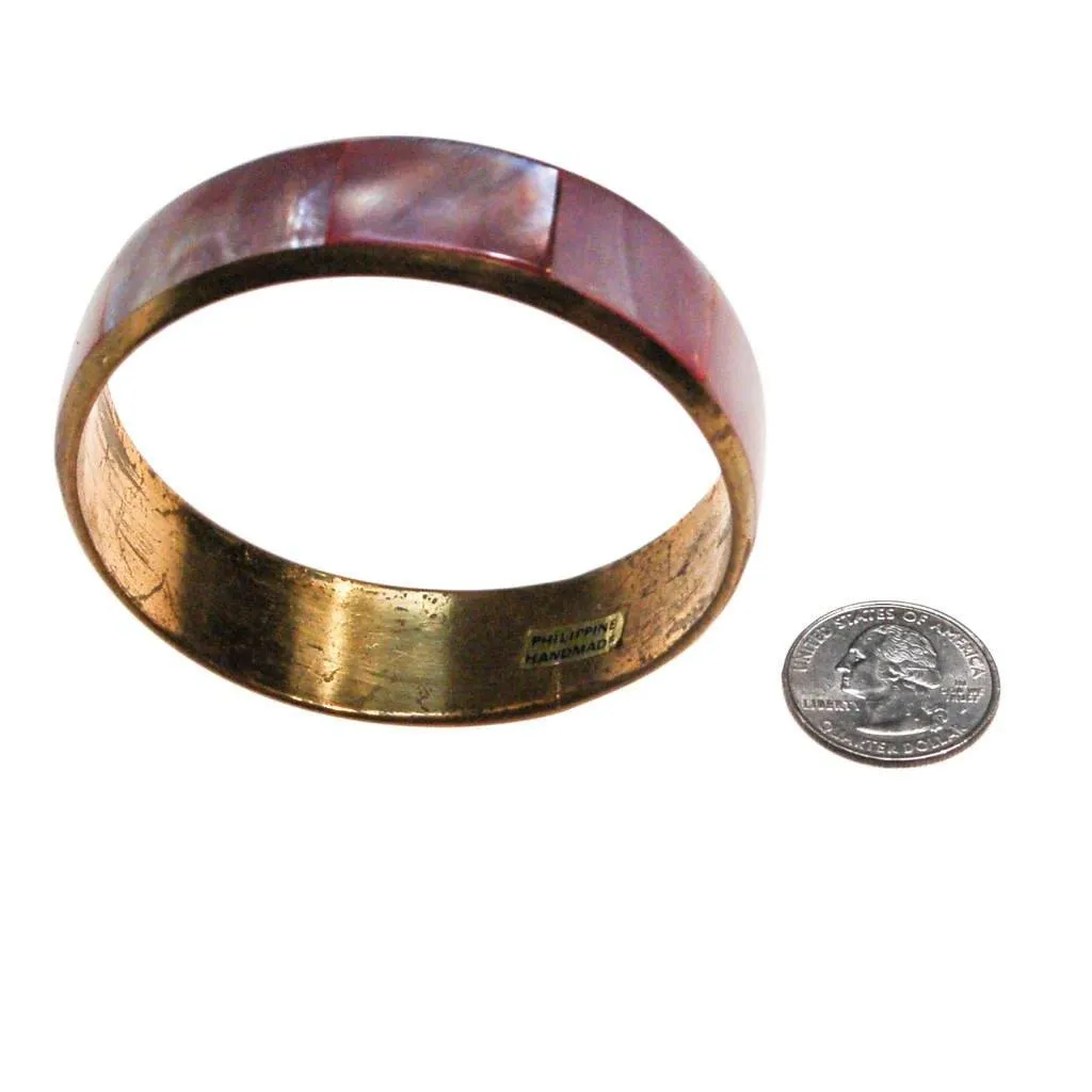 Pink Mother of Pearl Brass Bangle Bracelet