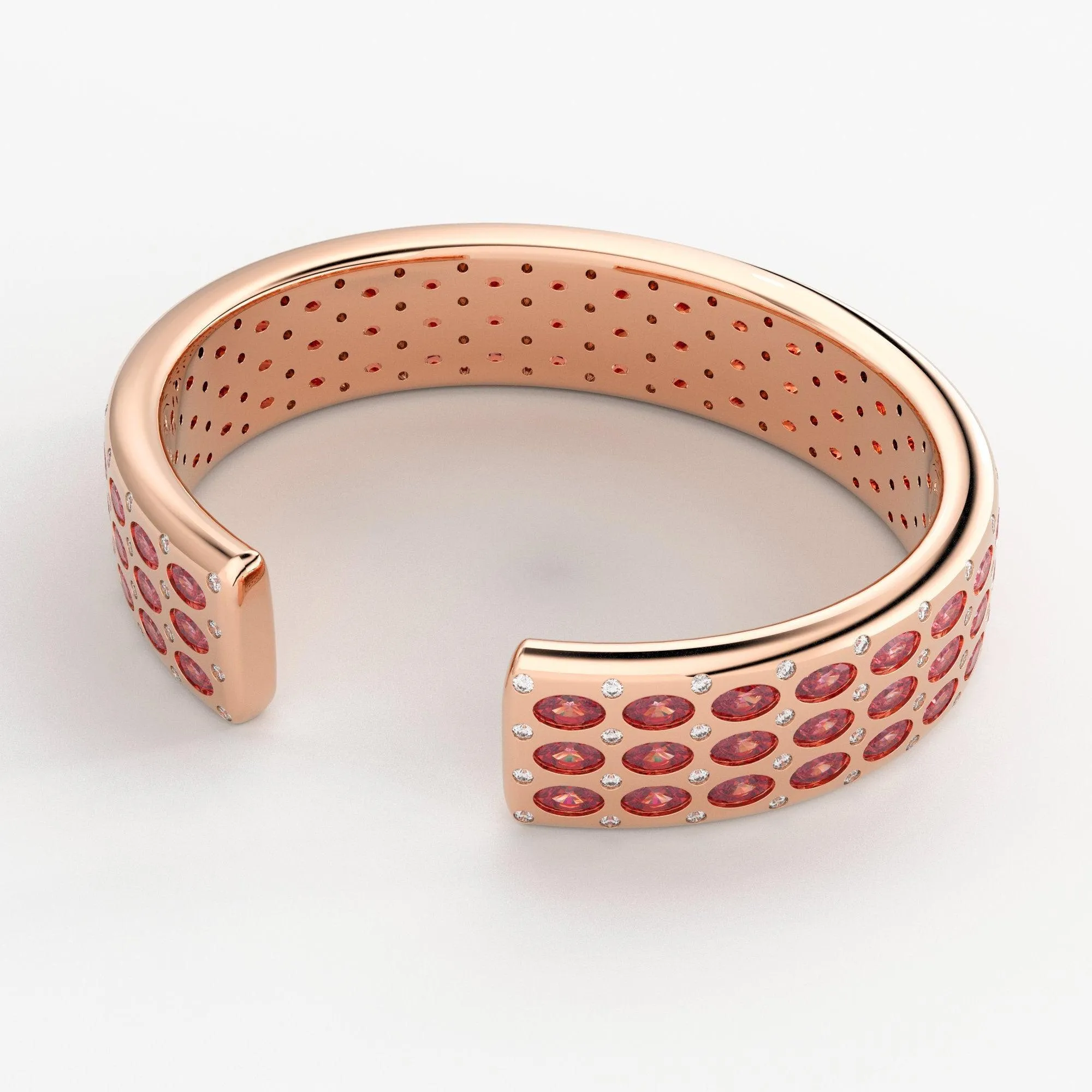 Pink Tourmaline Cuff Bracelet - Diamond Gold Bracelet - Natural Rubellite Tourmaline Bracelet - Gemstone Gold Cuff Bangle - High Jewelry