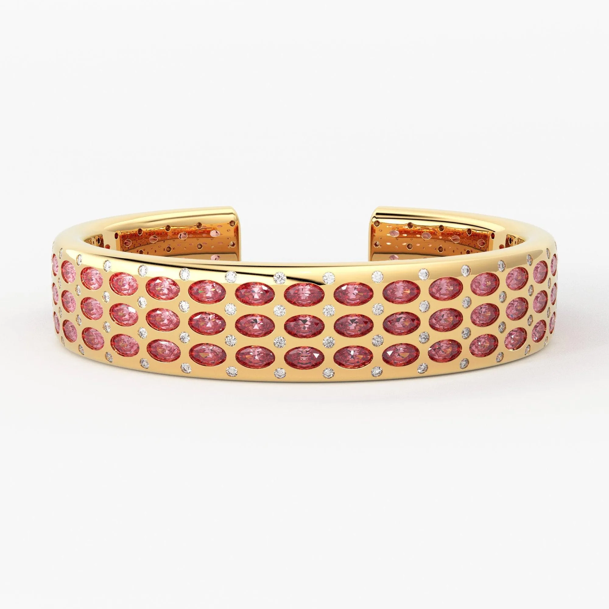 Pink Tourmaline Cuff Bracelet - Diamond Gold Bracelet - Natural Rubellite Tourmaline Bracelet - Gemstone Gold Cuff Bangle - High Jewelry
