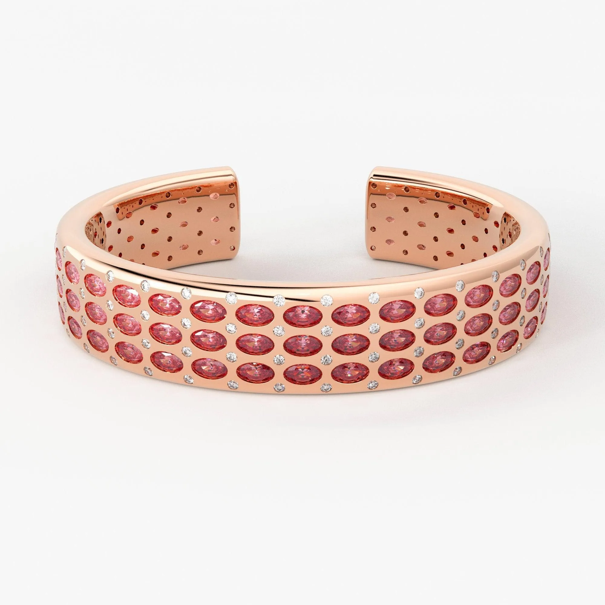 Pink Tourmaline Cuff Bracelet - Diamond Gold Bracelet - Natural Rubellite Tourmaline Bracelet - Gemstone Gold Cuff Bangle - High Jewelry