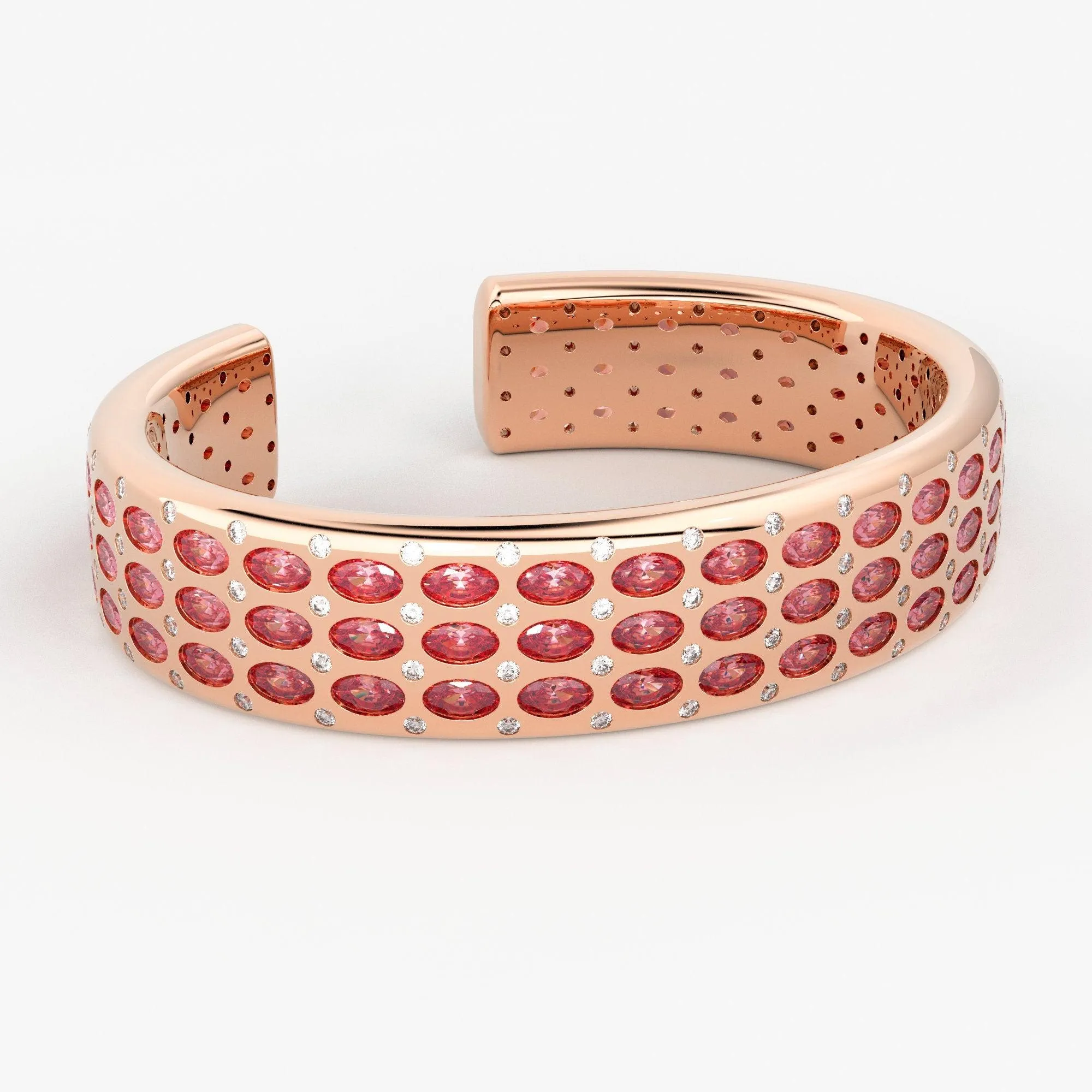 Pink Tourmaline Cuff Bracelet - Diamond Gold Bracelet - Natural Rubellite Tourmaline Bracelet - Gemstone Gold Cuff Bangle - High Jewelry