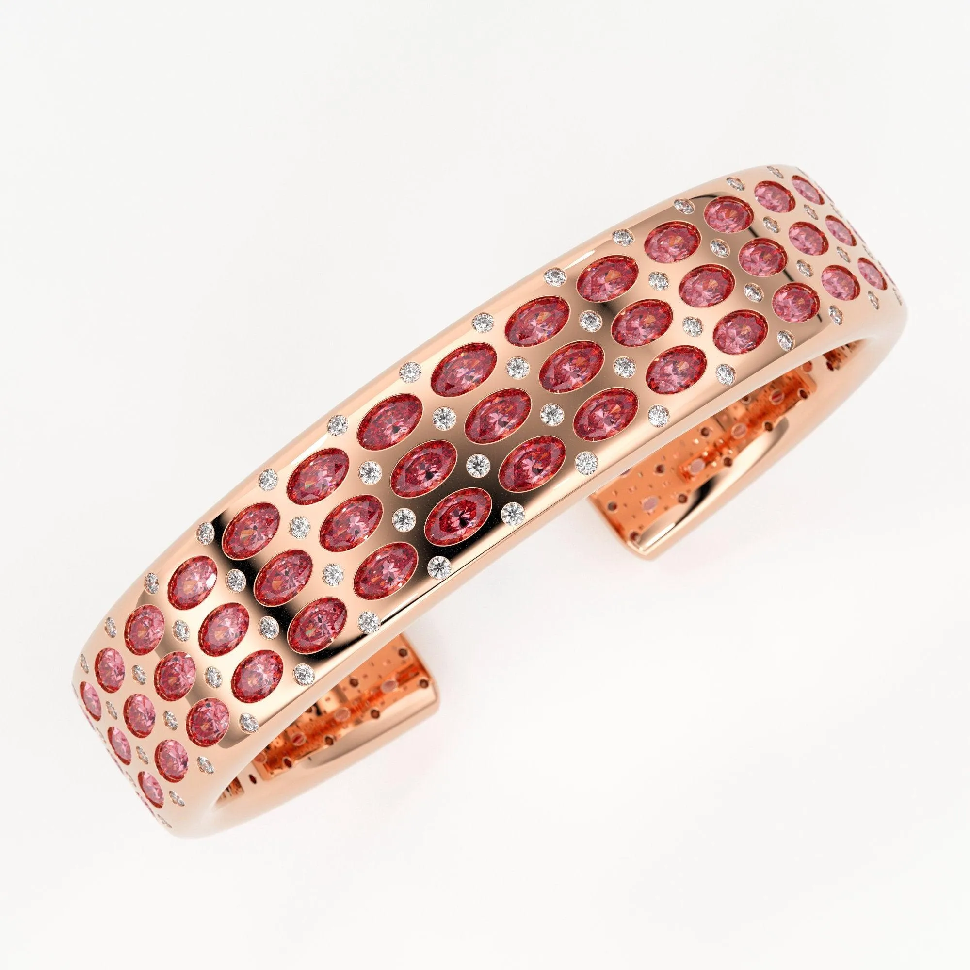 Pink Tourmaline Cuff Bracelet - Diamond Gold Bracelet - Natural Rubellite Tourmaline Bracelet - Gemstone Gold Cuff Bangle - High Jewelry