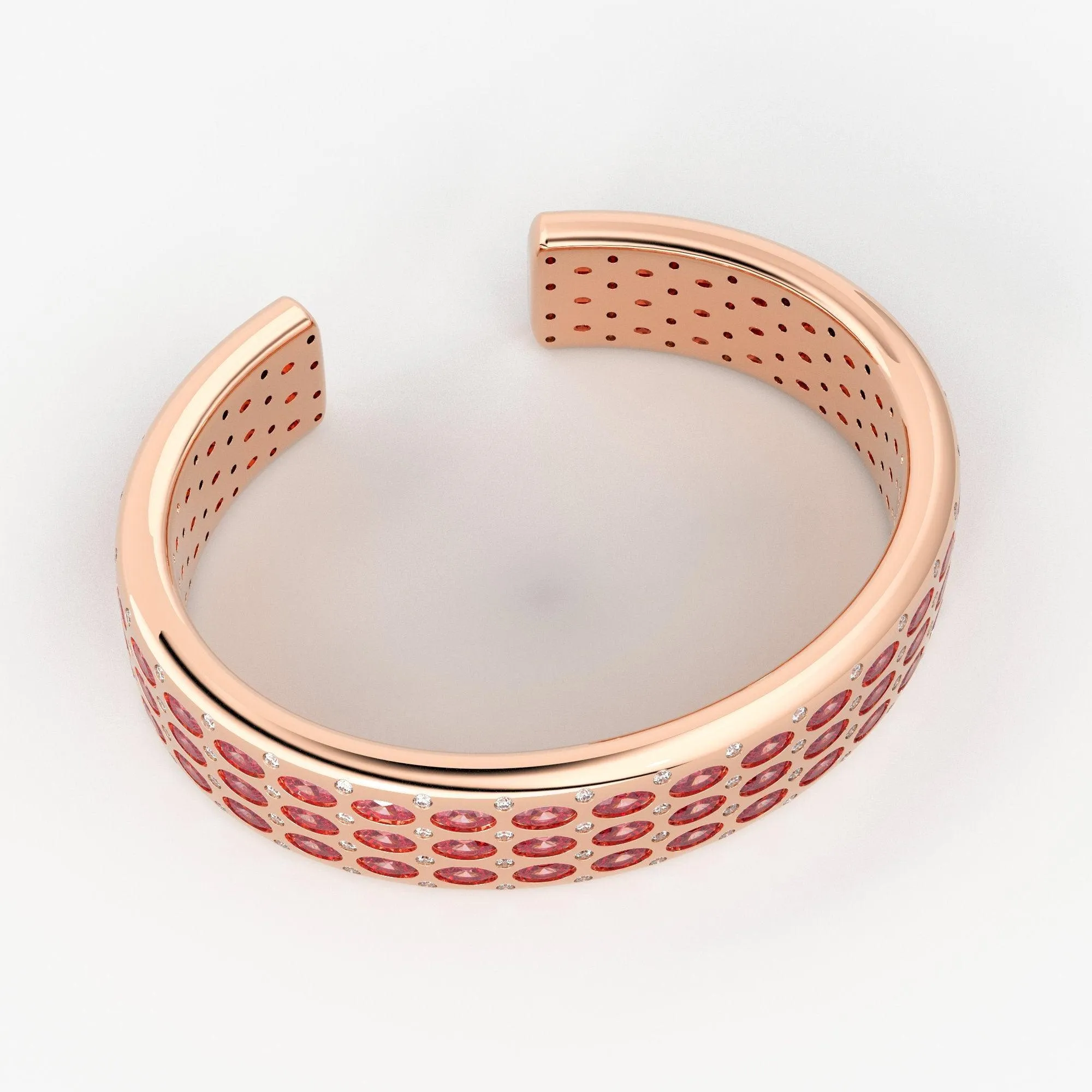 Pink Tourmaline Cuff Bracelet - Diamond Gold Bracelet - Natural Rubellite Tourmaline Bracelet - Gemstone Gold Cuff Bangle - High Jewelry