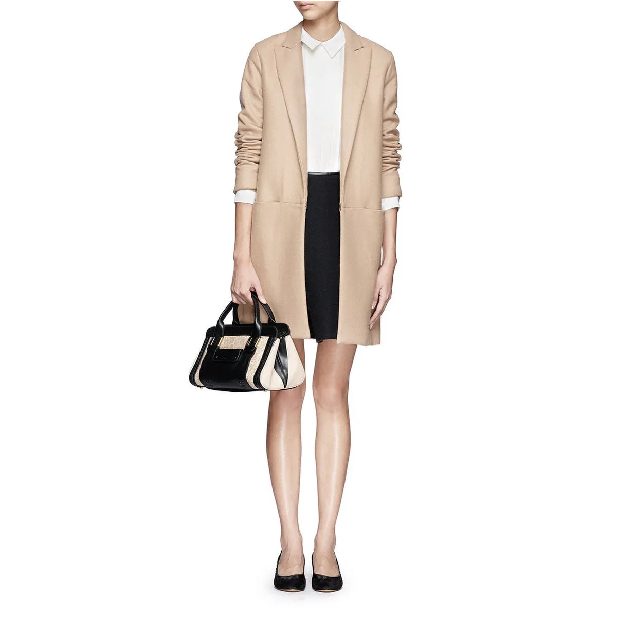 Pippa Authentic Leather Satchel Bag - Black Beige