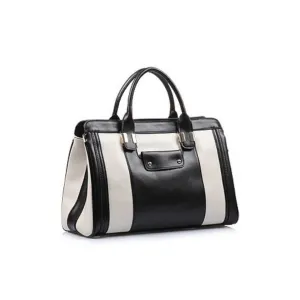 Pippa Authentic Leather Satchel Bag - Black Beige