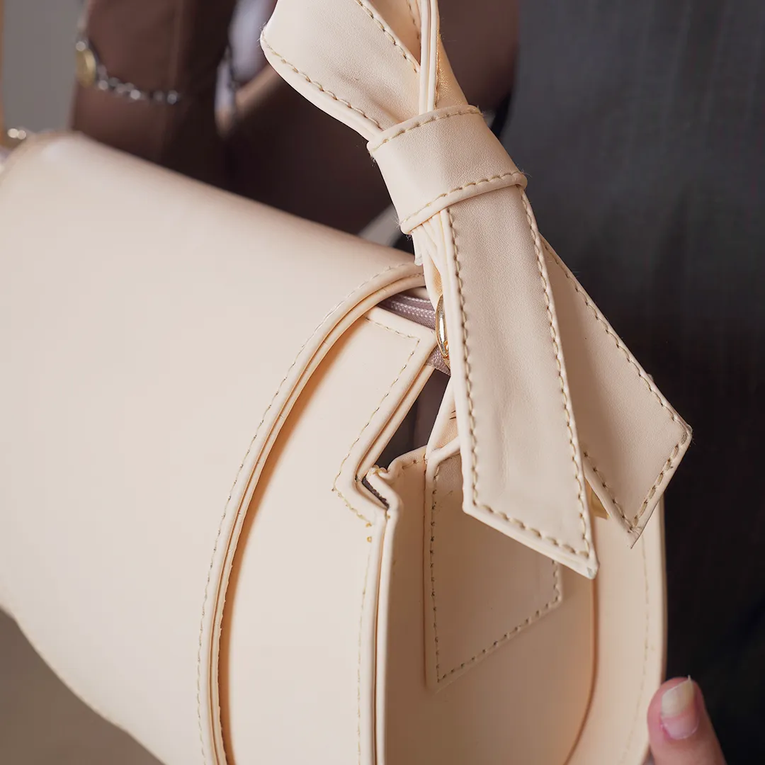 Plain Leather Fanny Bag - Beige