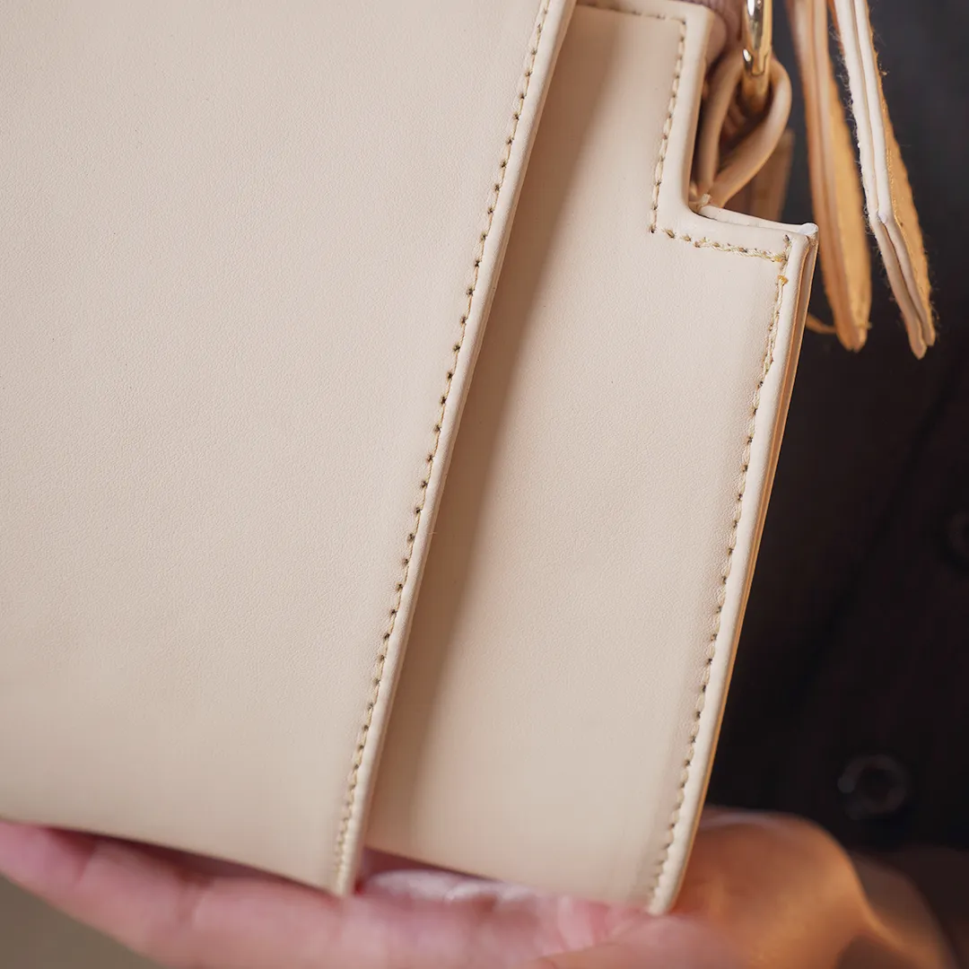 Plain Leather Fanny Bag - Beige