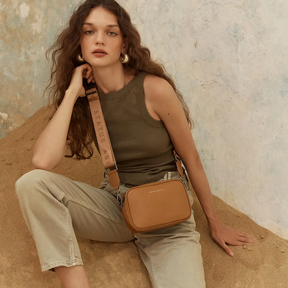 Plunder Bag With Webbed Strap - Tan