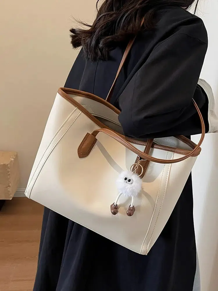 Plush Keychain Leather Tote Bag