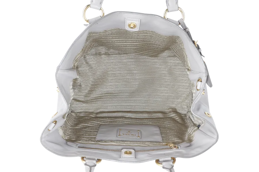 PRADA WHITE CALFSKIN VITELLO PHENIX FRONT ZIP SATCHEL GOLD HARDWARE NO DUST COVER