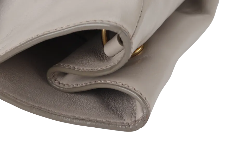 PRADA WHITE CALFSKIN VITELLO PHENIX FRONT ZIP SATCHEL GOLD HARDWARE NO DUST COVER