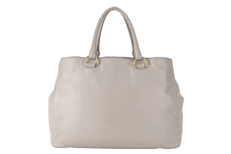 PRADA WHITE CALFSKIN VITELLO PHENIX FRONT ZIP SATCHEL GOLD HARDWARE NO DUST COVER