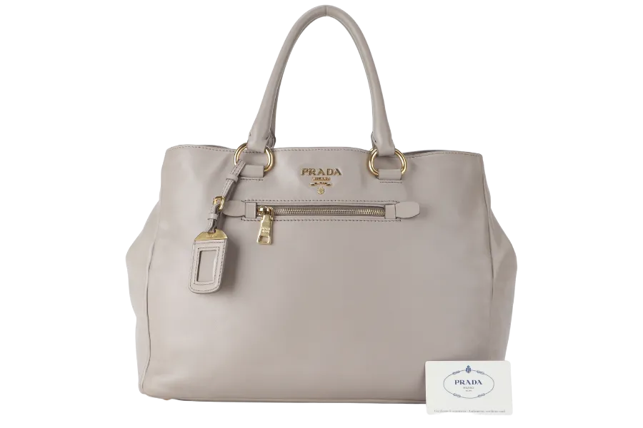 PRADA WHITE CALFSKIN VITELLO PHENIX FRONT ZIP SATCHEL GOLD HARDWARE NO DUST COVER