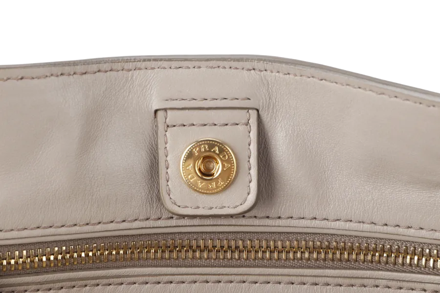 PRADA WHITE CALFSKIN VITELLO PHENIX FRONT ZIP SATCHEL GOLD HARDWARE NO DUST COVER