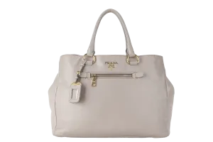 PRADA WHITE CALFSKIN VITELLO PHENIX FRONT ZIP SATCHEL GOLD HARDWARE NO DUST COVER
