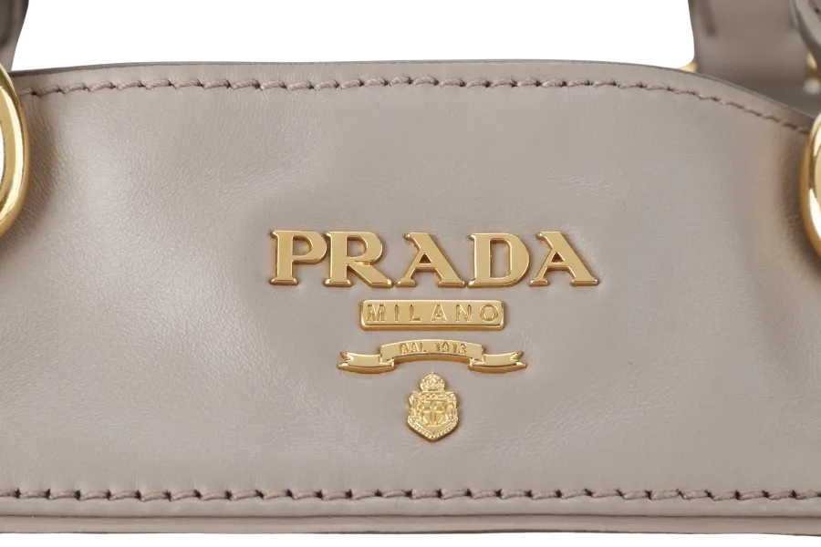 PRADA WHITE CALFSKIN VITELLO PHENIX FRONT ZIP SATCHEL GOLD HARDWARE NO DUST COVER