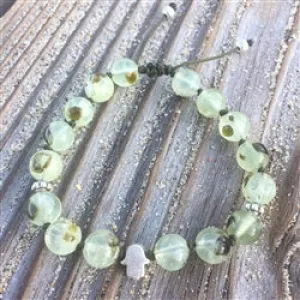 Prehnite Adjustable Beaded Bracelet with Hamsa Hand