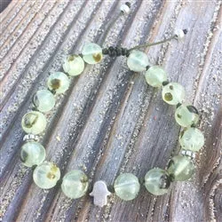 Prehnite Adjustable Beaded Bracelet with Hamsa Hand