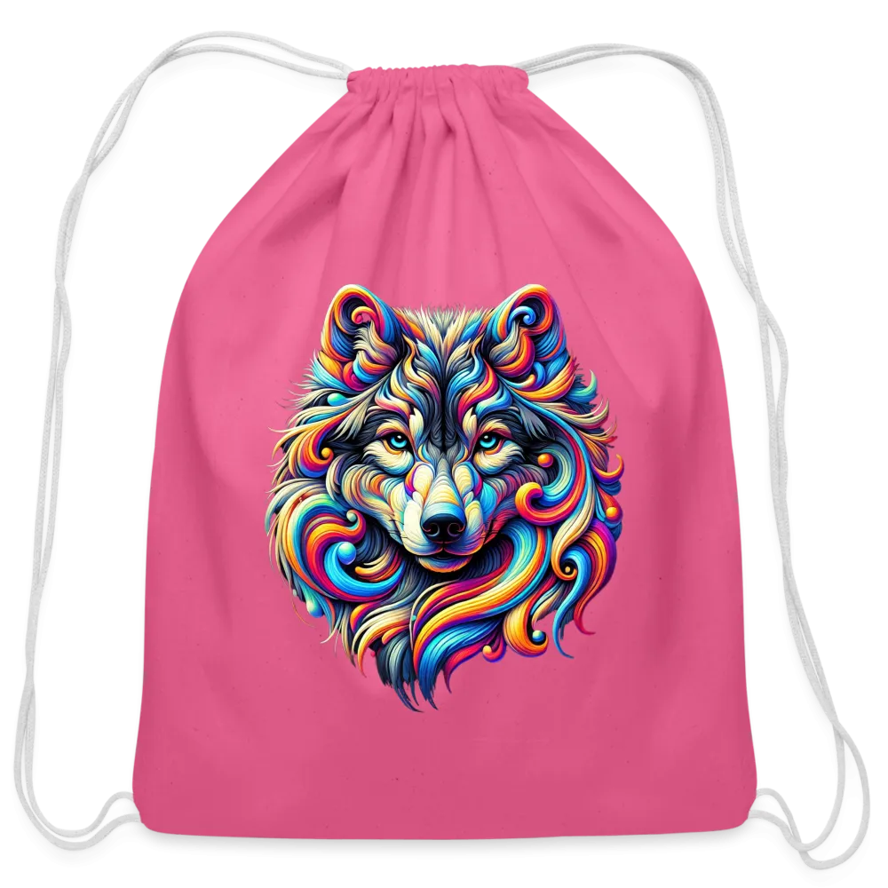 Psychedelic Wolf - Cotton Drawstring Bag