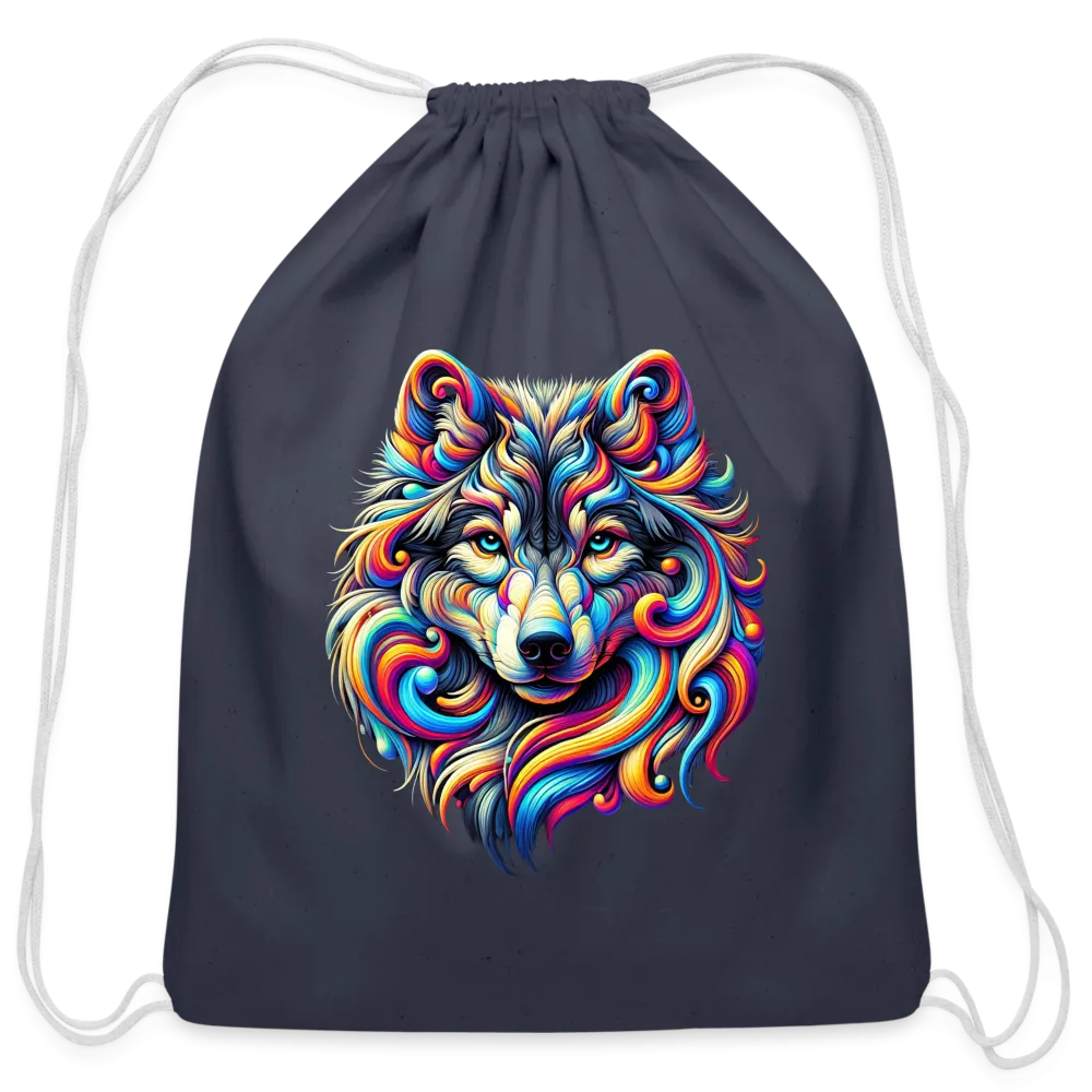 Psychedelic Wolf - Cotton Drawstring Bag
