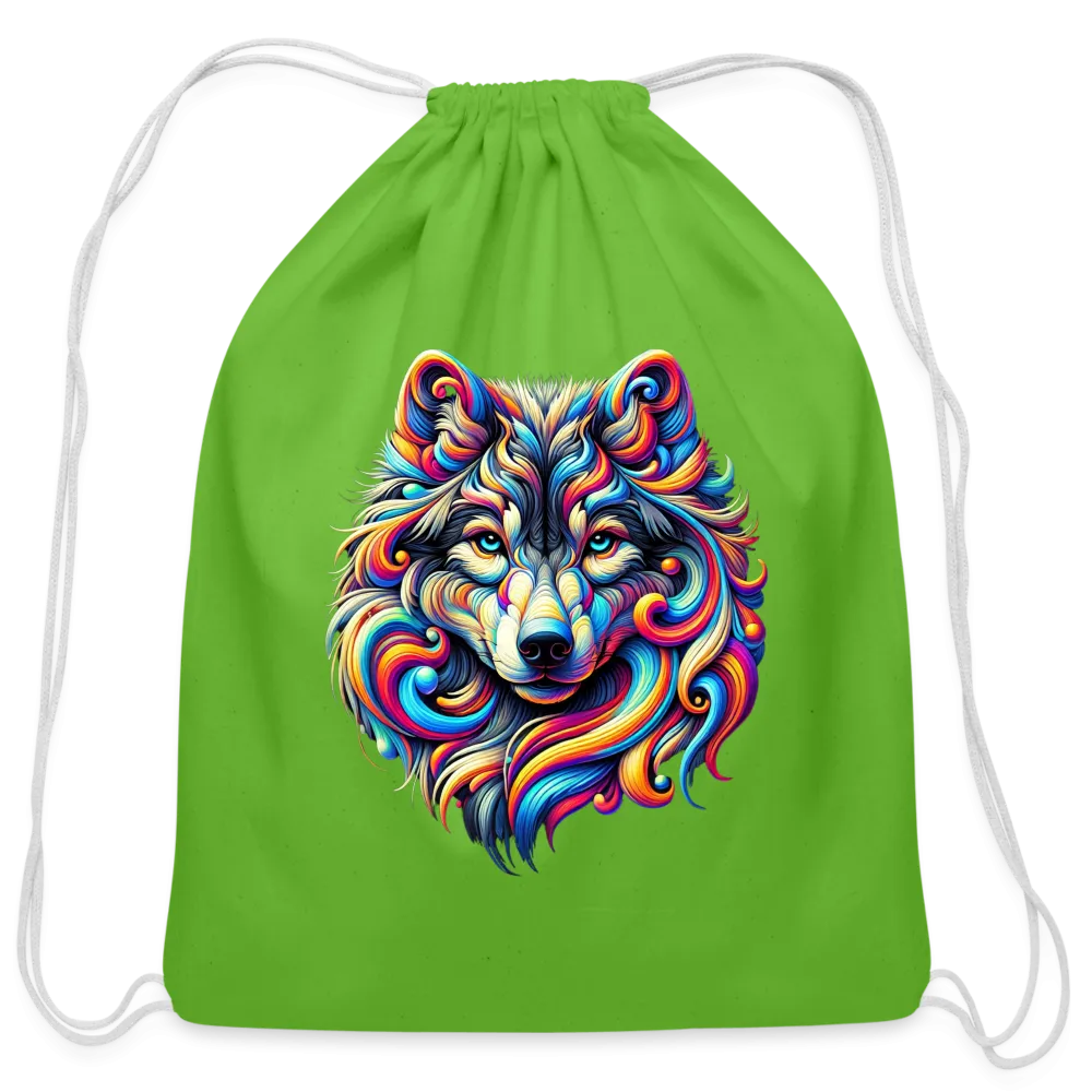 Psychedelic Wolf - Cotton Drawstring Bag