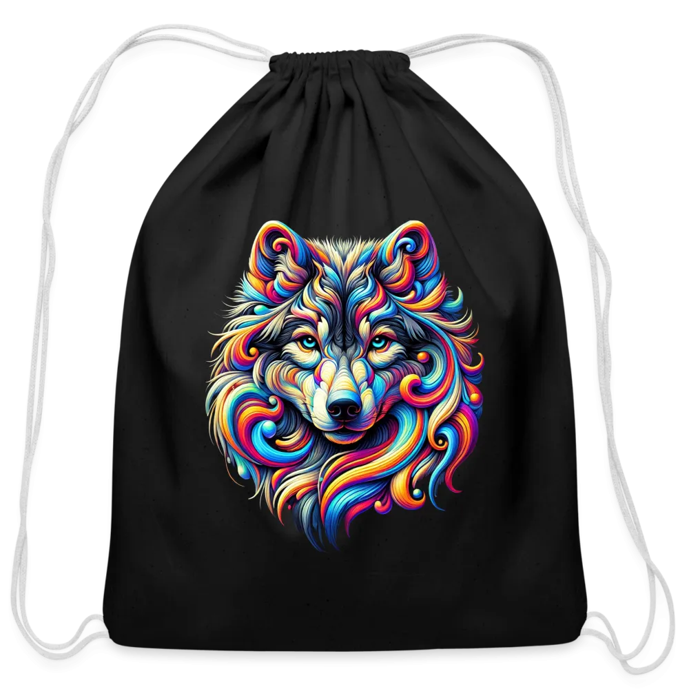 Psychedelic Wolf - Cotton Drawstring Bag