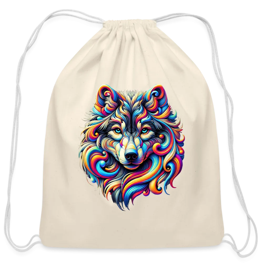 Psychedelic Wolf - Cotton Drawstring Bag