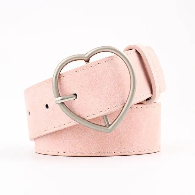 PU Leather Metal Buckle Heart Pin Waist Belt