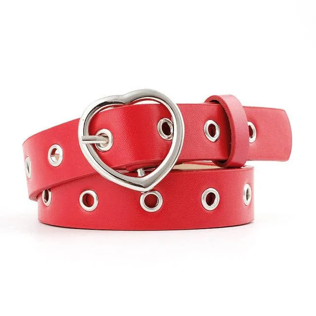 PU Leather Metal Buckle Heart Pin Waist Belt