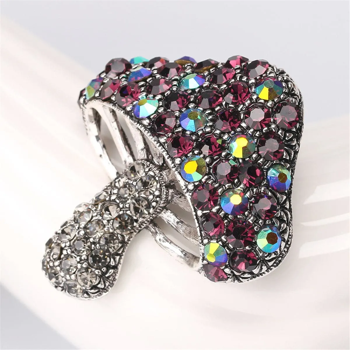 Purple & Blue Cubic Zirconia Mushroom Brooch