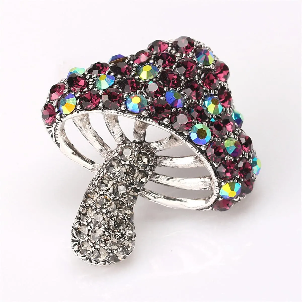 Purple & Blue Cubic Zirconia Mushroom Brooch