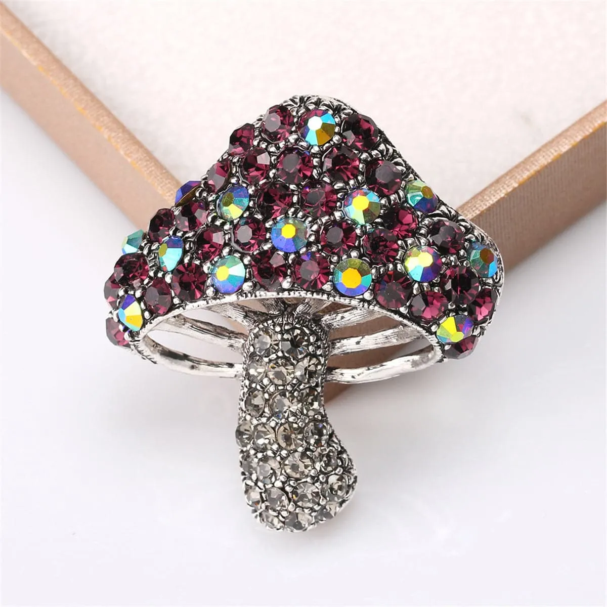 Purple & Blue Cubic Zirconia Mushroom Brooch