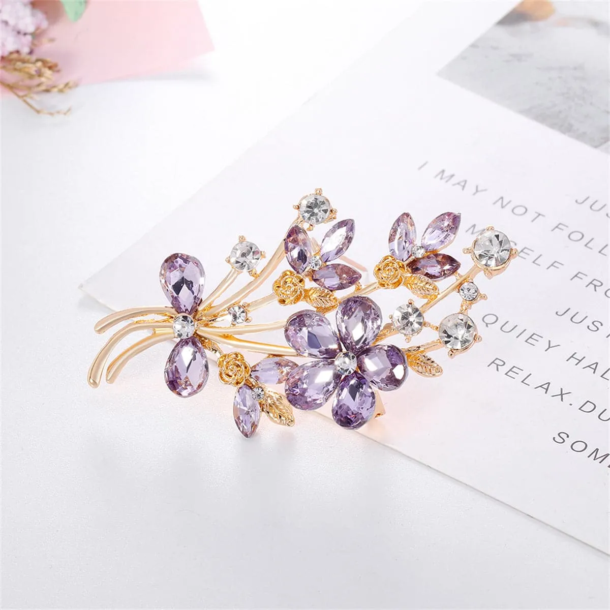 Purple Crystal & Cubic Zirconia 18K Gold-Plated Flower Brooch