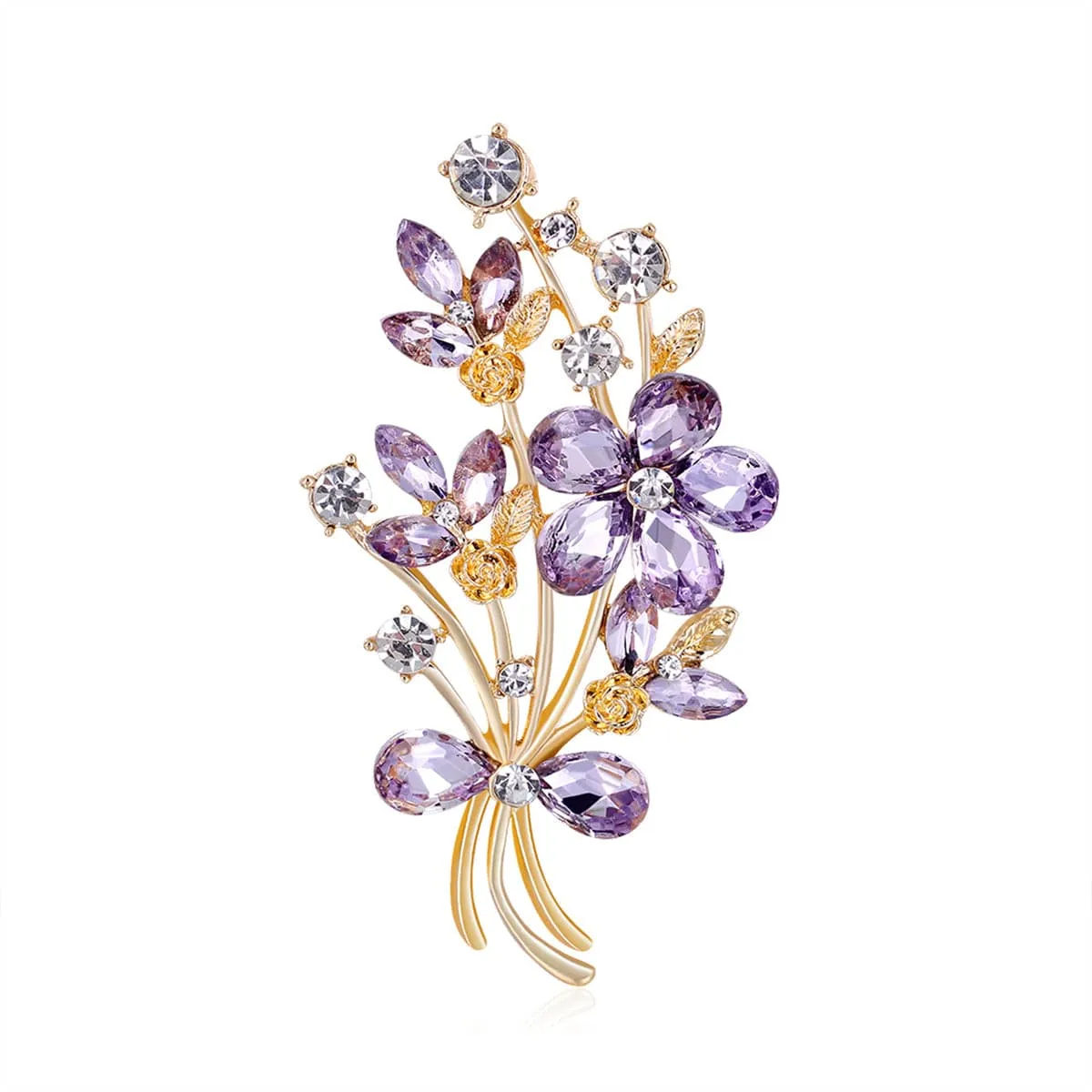 Purple Crystal & Cubic Zirconia 18K Gold-Plated Flower Brooch