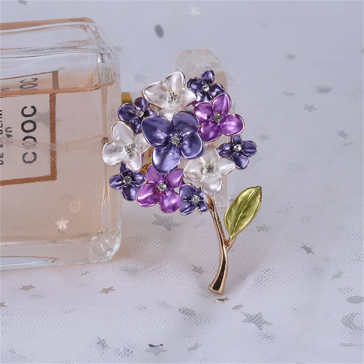 Purple Enamel & Cubic Zirconia Lilac Brooch