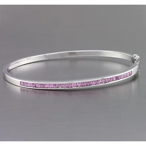 Real  Pink Sapphire Bangle 5 Carats Women Jewelry White Gold