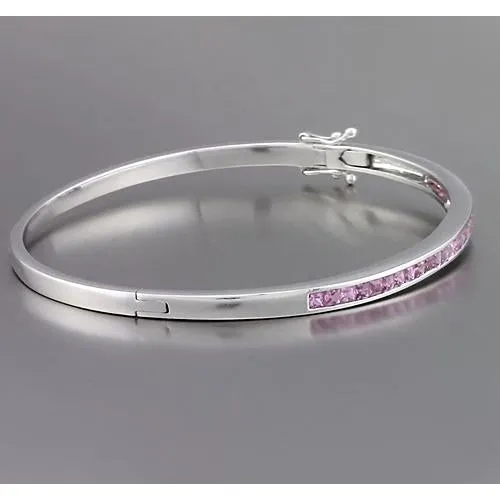 Real  Pink Sapphire Bangle 5 Carats Women Jewelry White Gold