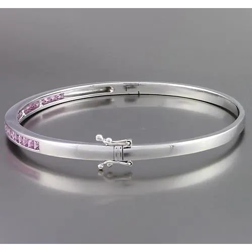 Real  Pink Sapphire Bangle 5 Carats Women Jewelry White Gold