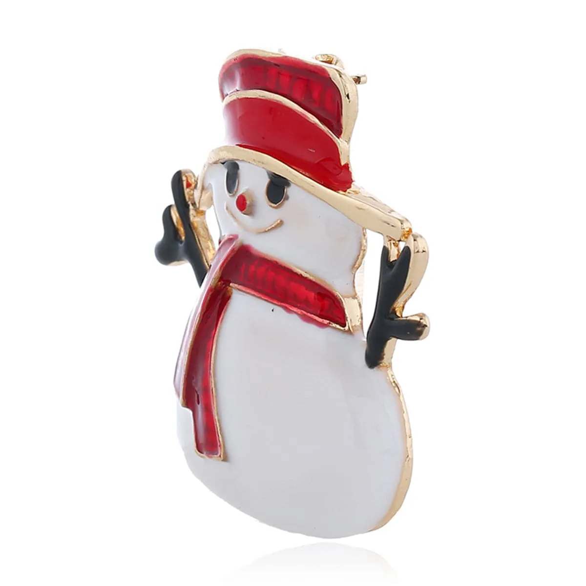 Red & 18K Gold-Plated Snowman Brooch