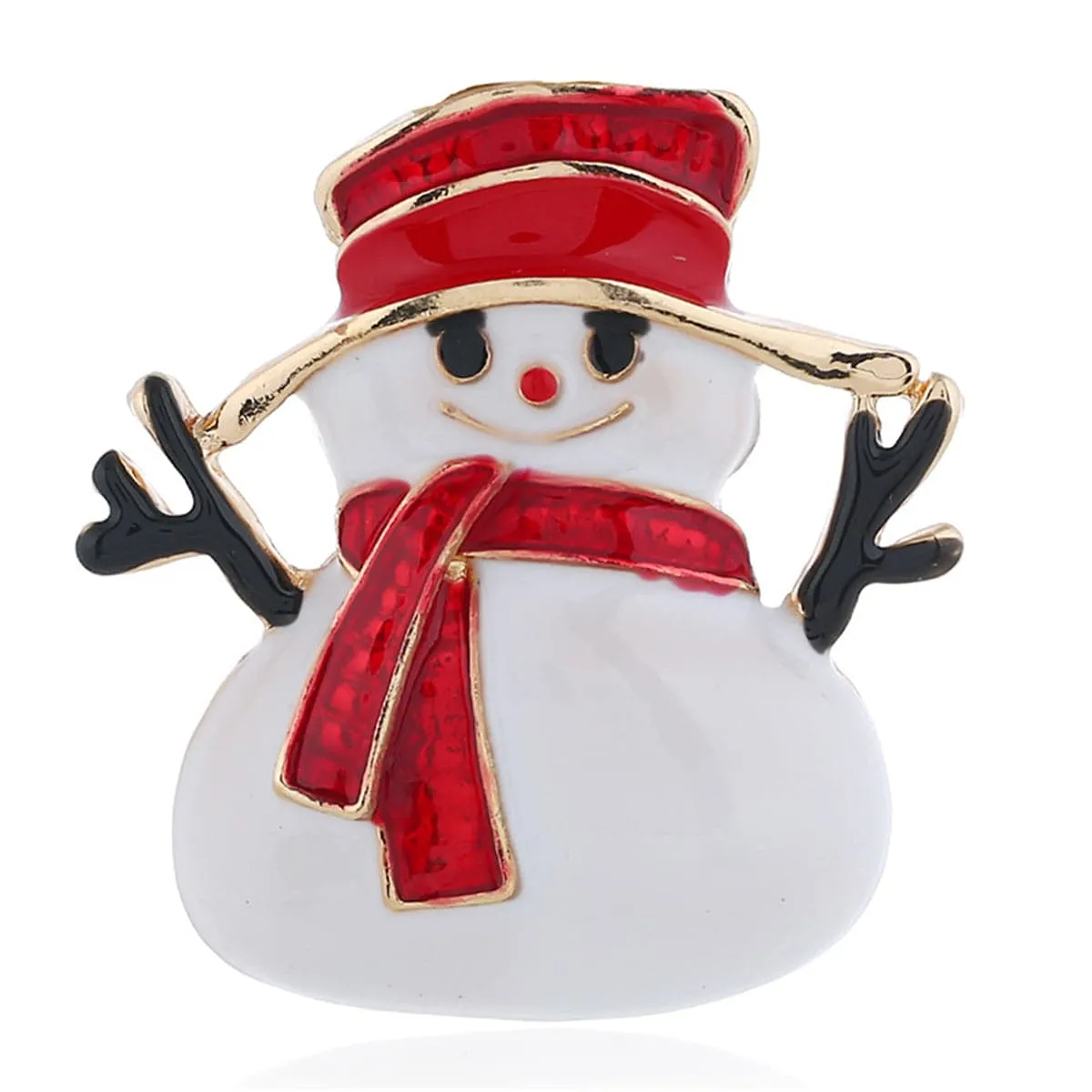 Red & 18K Gold-Plated Snowman Brooch