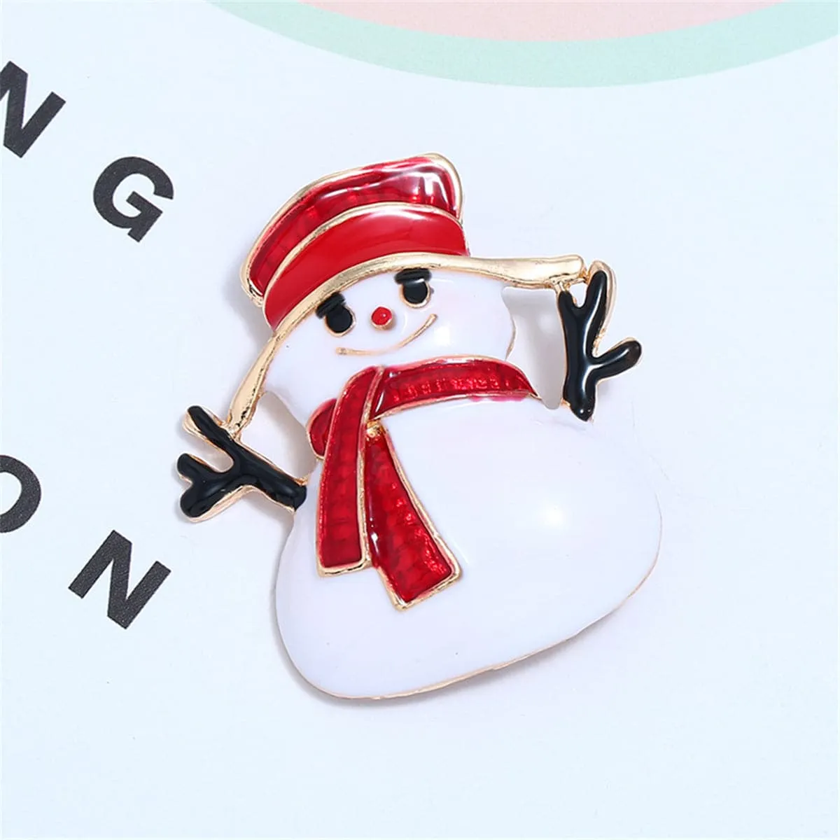 Red & 18K Gold-Plated Snowman Brooch